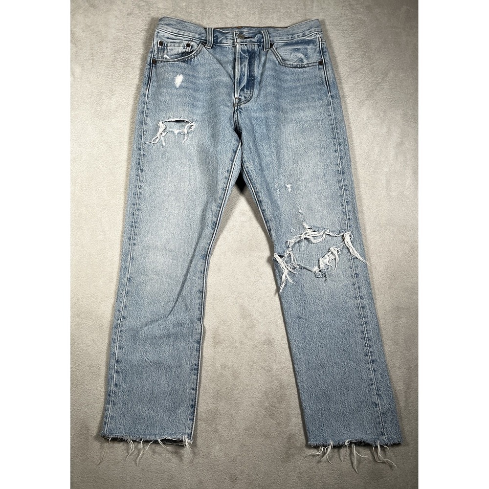 Vintage Levis Premium 501 S Jeans Womens 28x27 Light Wash Skinny Distressed Rips